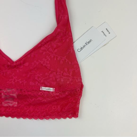 Calvin Klein Bare Lace Halter Bralette QF4044 Hot Pink Size Medium - Picture 2 of 3
